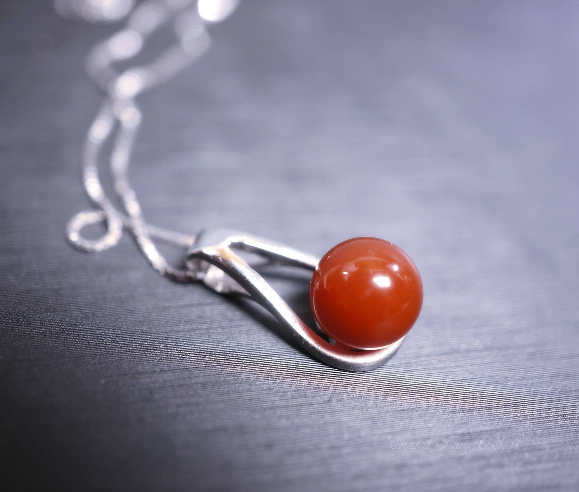 Red Carnelian Sterling Silver Pendant Necklace: Handmade Minimalist Jewelry #2492