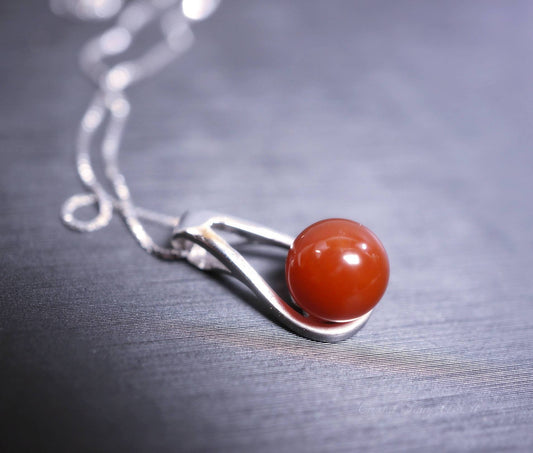 Red Carnelian Sterling Silver Pendant Necklace: Handmade Minimalist Jewelry #2492
