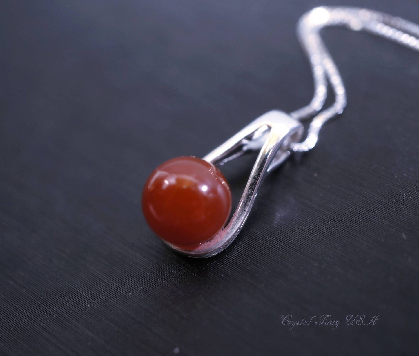 Red Carnelian Sterling Silver Pendant Necklace: Handmade Minimalist Jewelry #2492