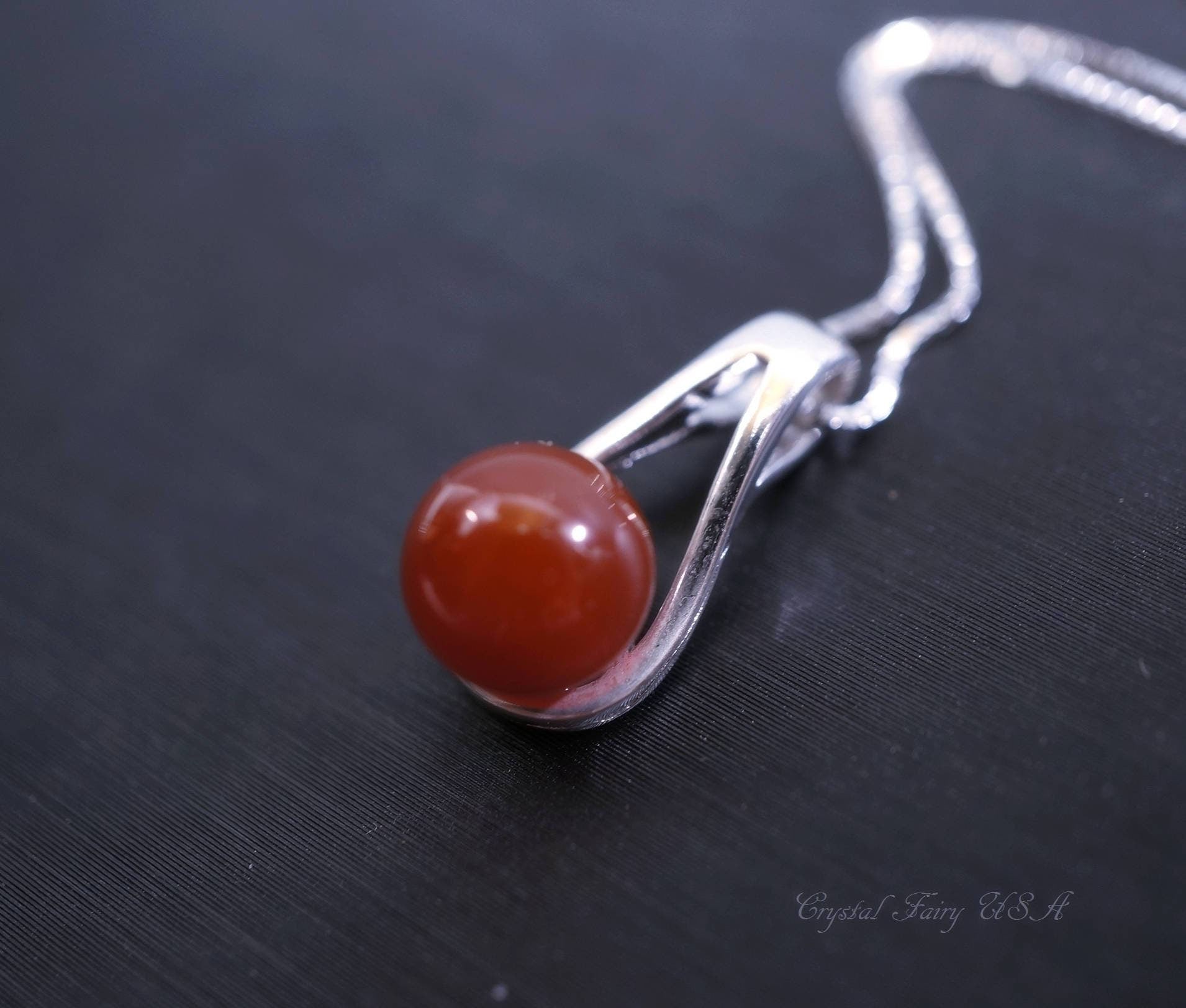 Red Carnelian Sterling Silver Pendant Necklace: Handmade Minimalist Jewelry #2492