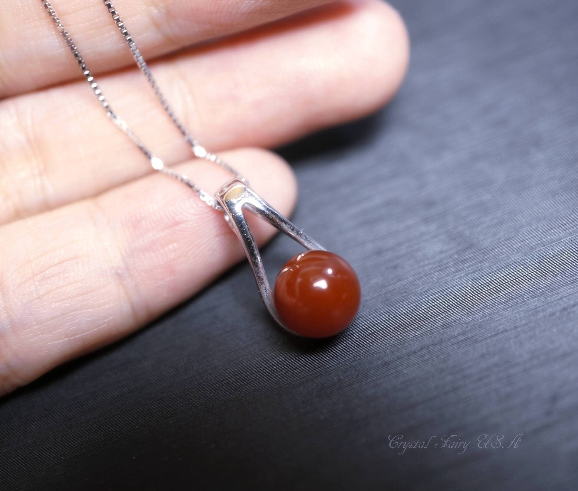 Red Carnelian Sterling Silver Pendant Necklace: Handmade Minimalist Jewelry #2492