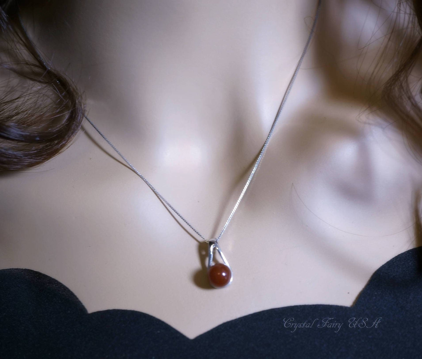 Red Carnelian Sterling Silver Pendant Necklace: Handmade Minimalist Jewelry #2492