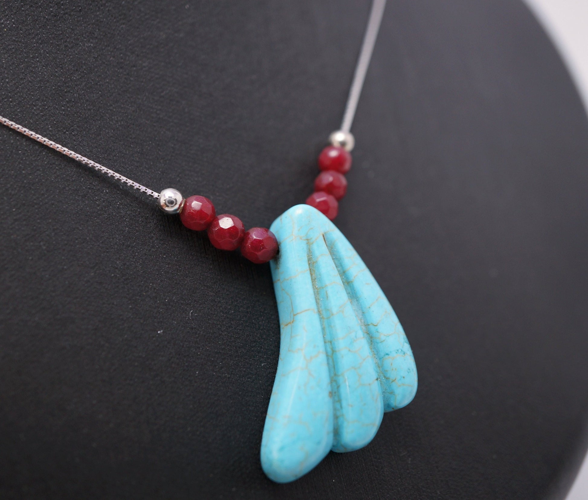 Natural Turquoise Necklace - Sterling Silver Red Ruby Turquoise Choker chunky stone jewelry #2417