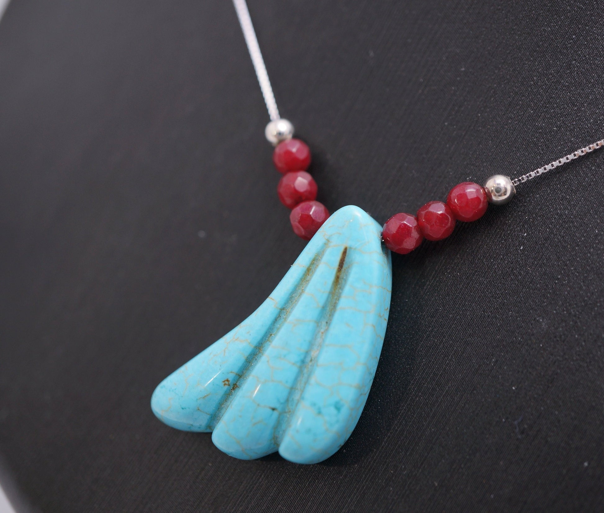 Natural Turquoise Necklace - Sterling Silver Red Ruby Turquoise Choker chunky stone jewelry #2417