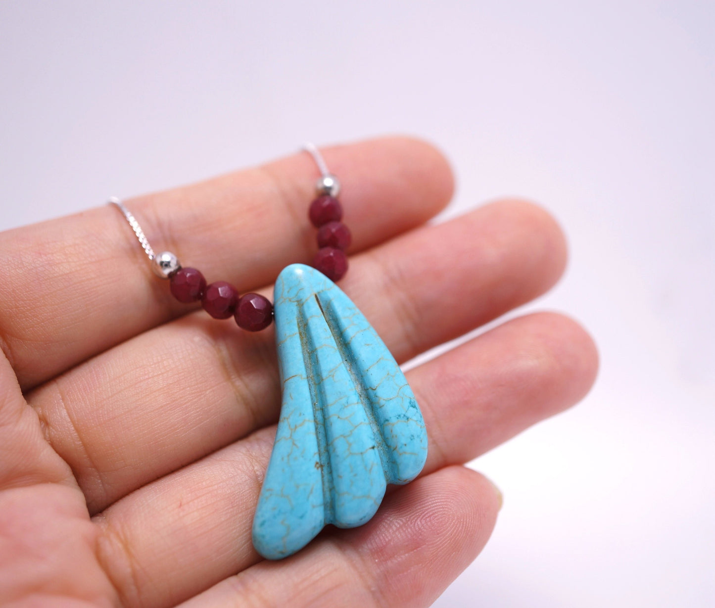 Natural Turquoise Necklace - Sterling Silver Red Ruby Turquoise Choker chunky stone jewelry #2417