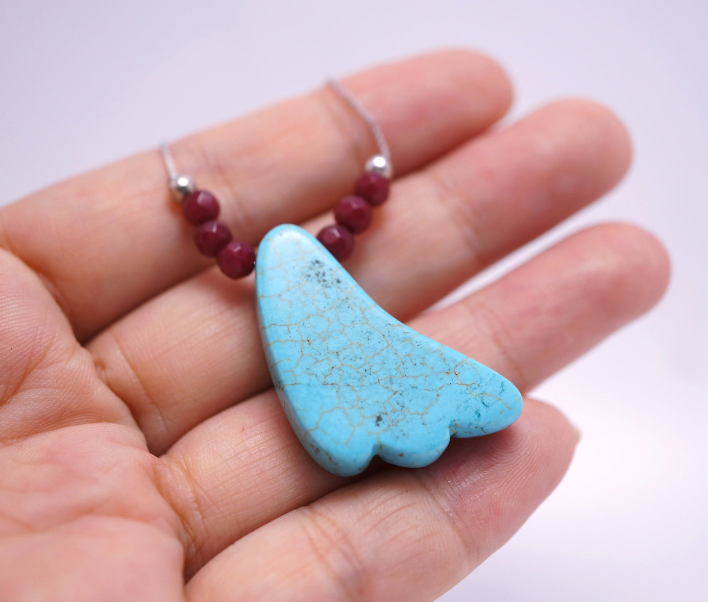 Natural Turquoise Necklace - Sterling Silver Red Ruby Turquoise Choker chunky stone jewelry #2417