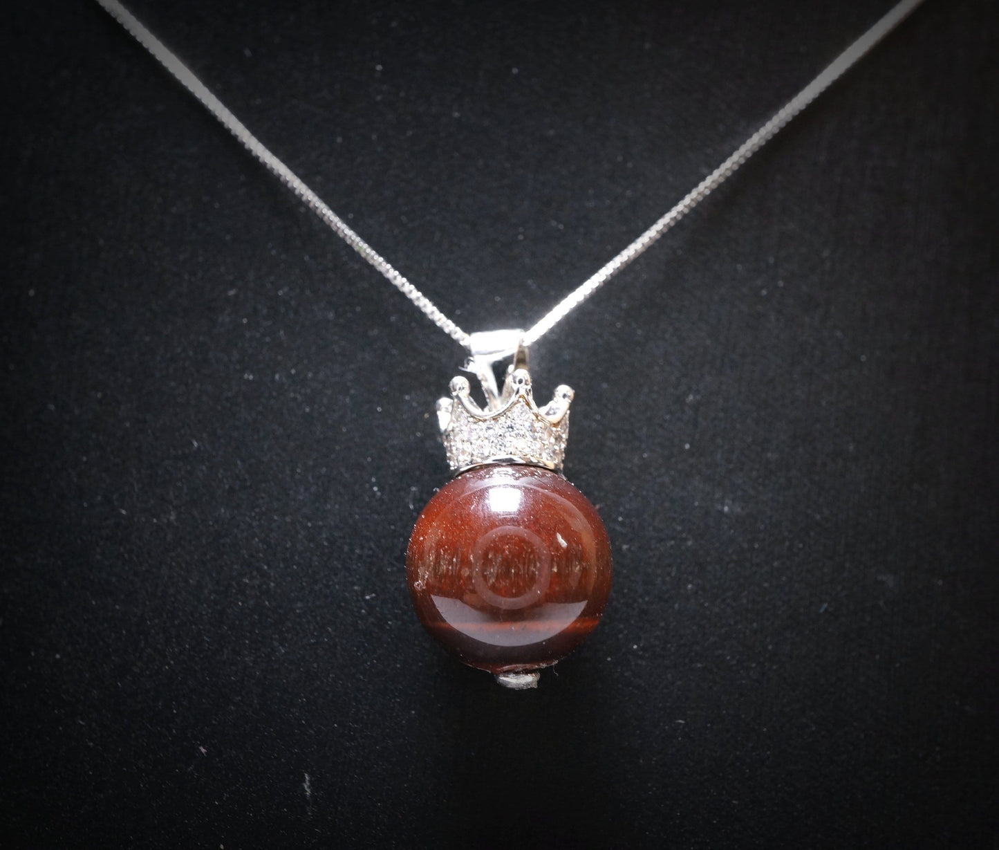 Royal Crown Tigers Eye Pendant: Sterling Silver Gemstone Necklace chunky stone jewelry #2483