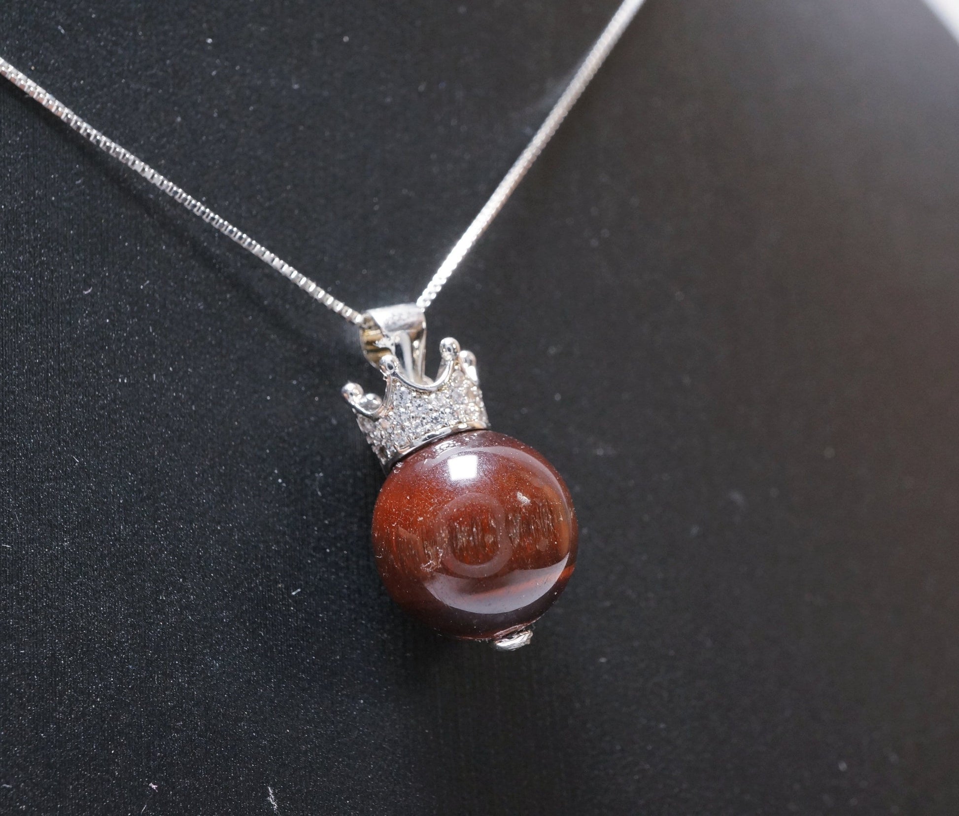 Royal Crown Tigers Eye Pendant: Sterling Silver Gemstone Necklace chunky stone jewelry #2483