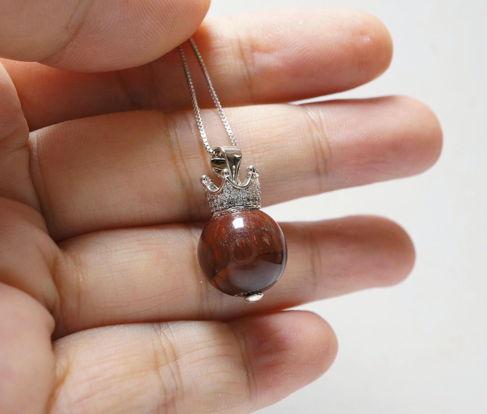 Royal Crown Tigers Eye Pendant: Sterling Silver Gemstone Necklace chunky stone jewelry #2483