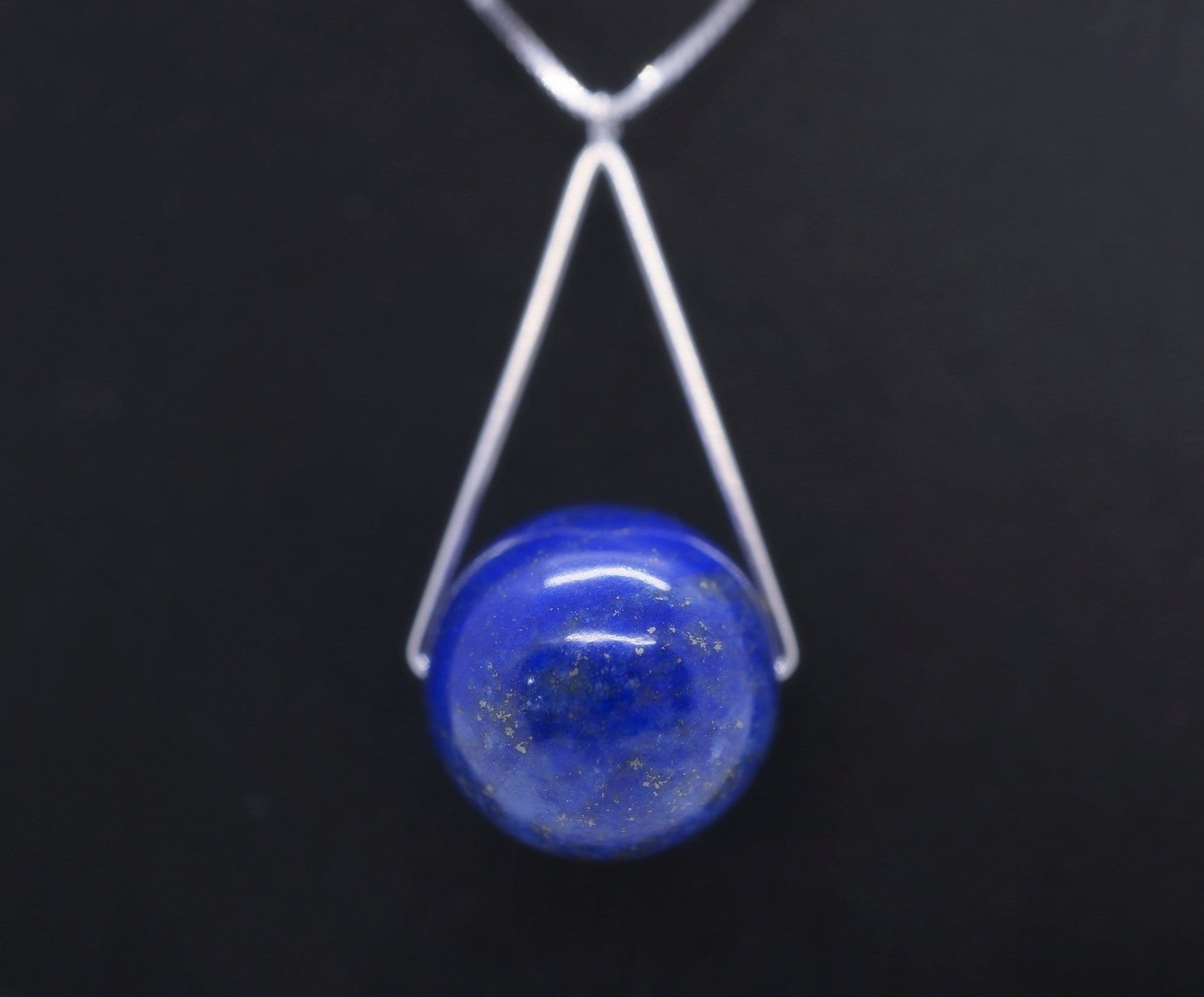 Lapis Lazuli Sterling Silver Necklace: Geometric Triangle Pendant chunky stone jewelry #2347