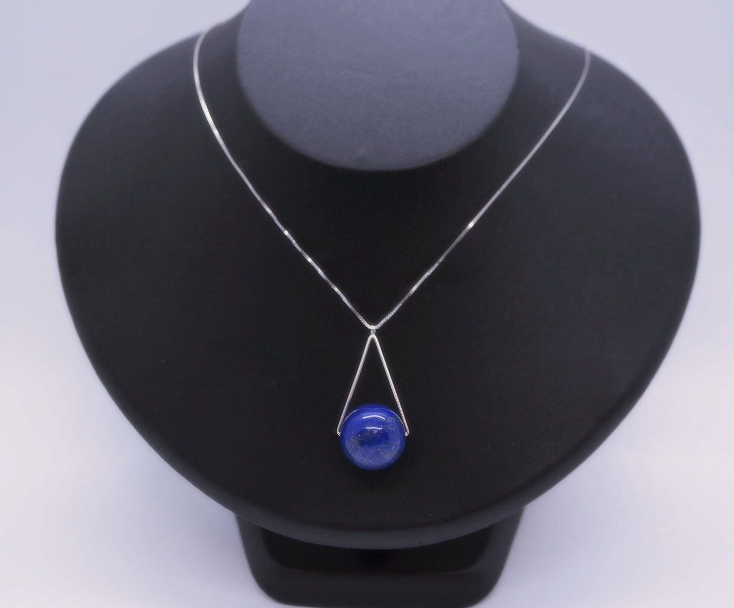 Lapis Lazuli Sterling Silver Necklace: Geometric Triangle Pendant chunky stone jewelry #2347