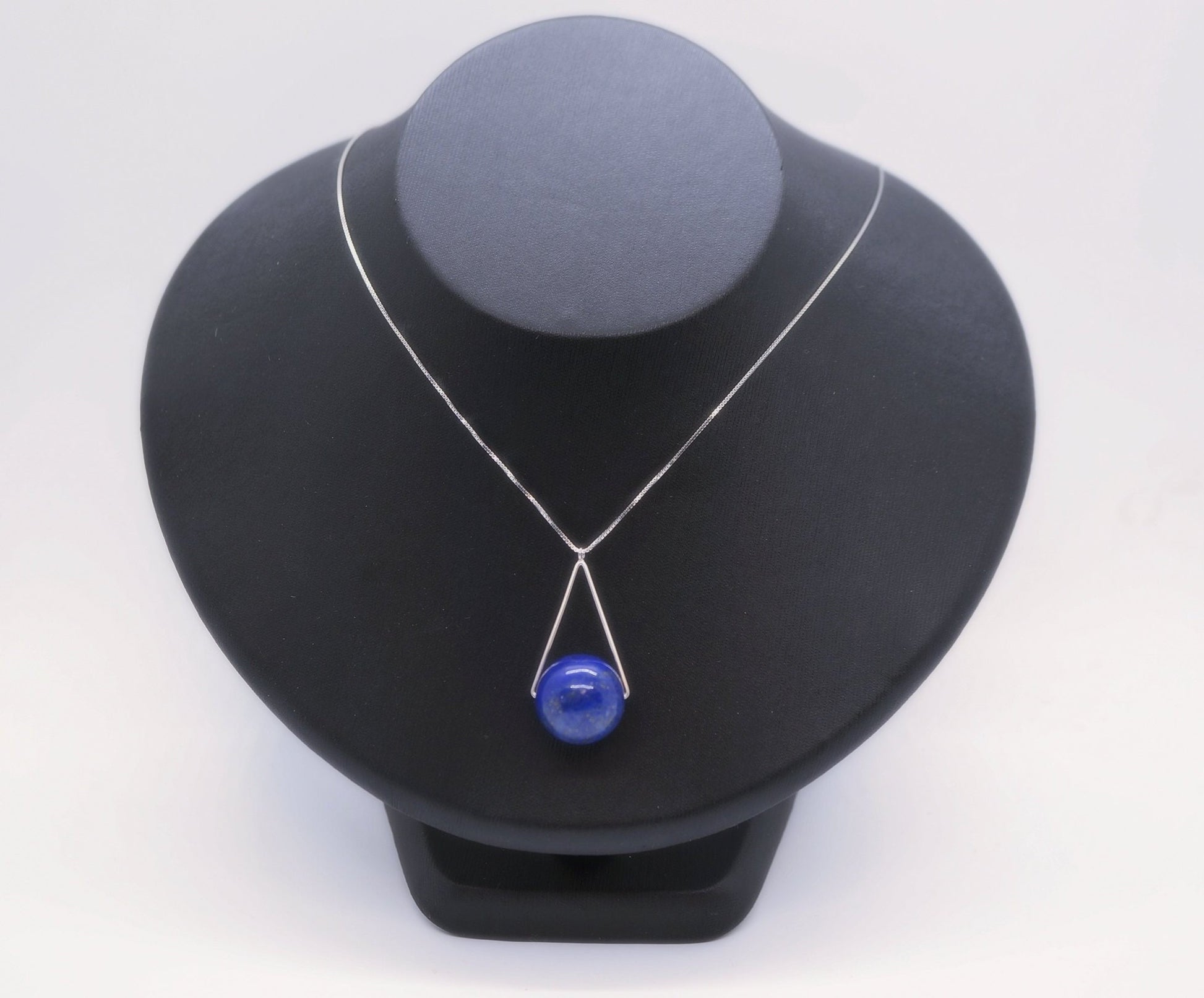 Lapis Lazuli Sterling Silver Necklace: Geometric Triangle Pendant chunky stone jewelry #2347