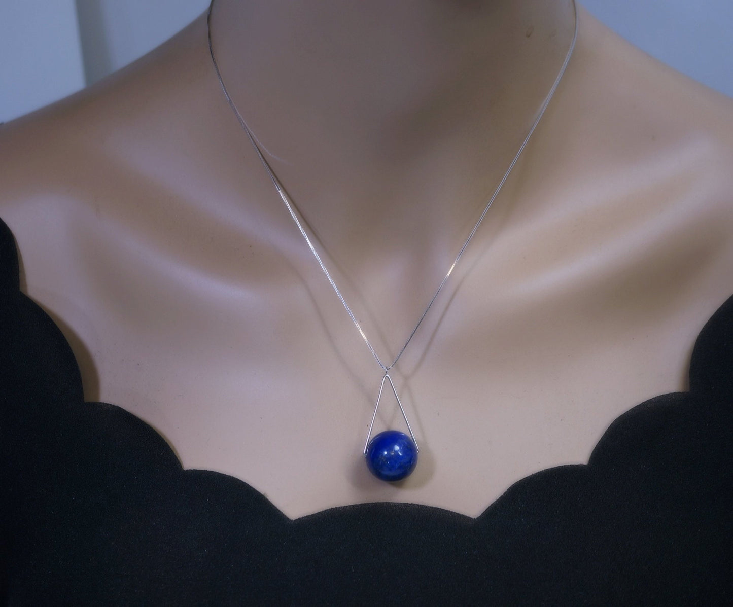 Lapis Lazuli Sterling Silver Necklace: Geometric Triangle Pendant chunky stone jewelry #2347