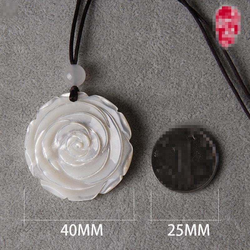 Mother of Pearl Rose Flower Necklace , Large Long Chain White Shell Pendant chunky stone jewelry #2096