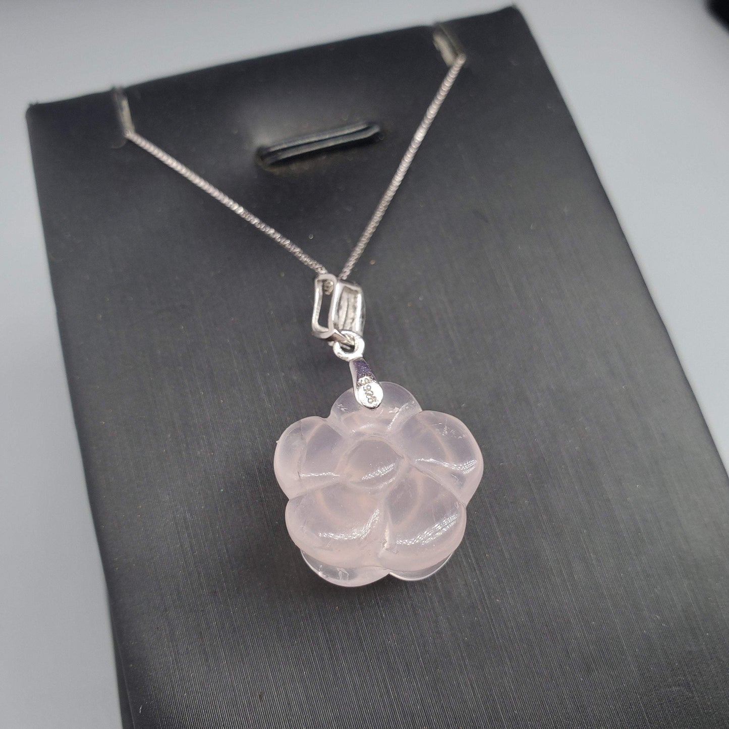 Rose Quartz Flower Pendant: Sterling Silver Heart Chakra Necklace chunky stone jewelry #2253