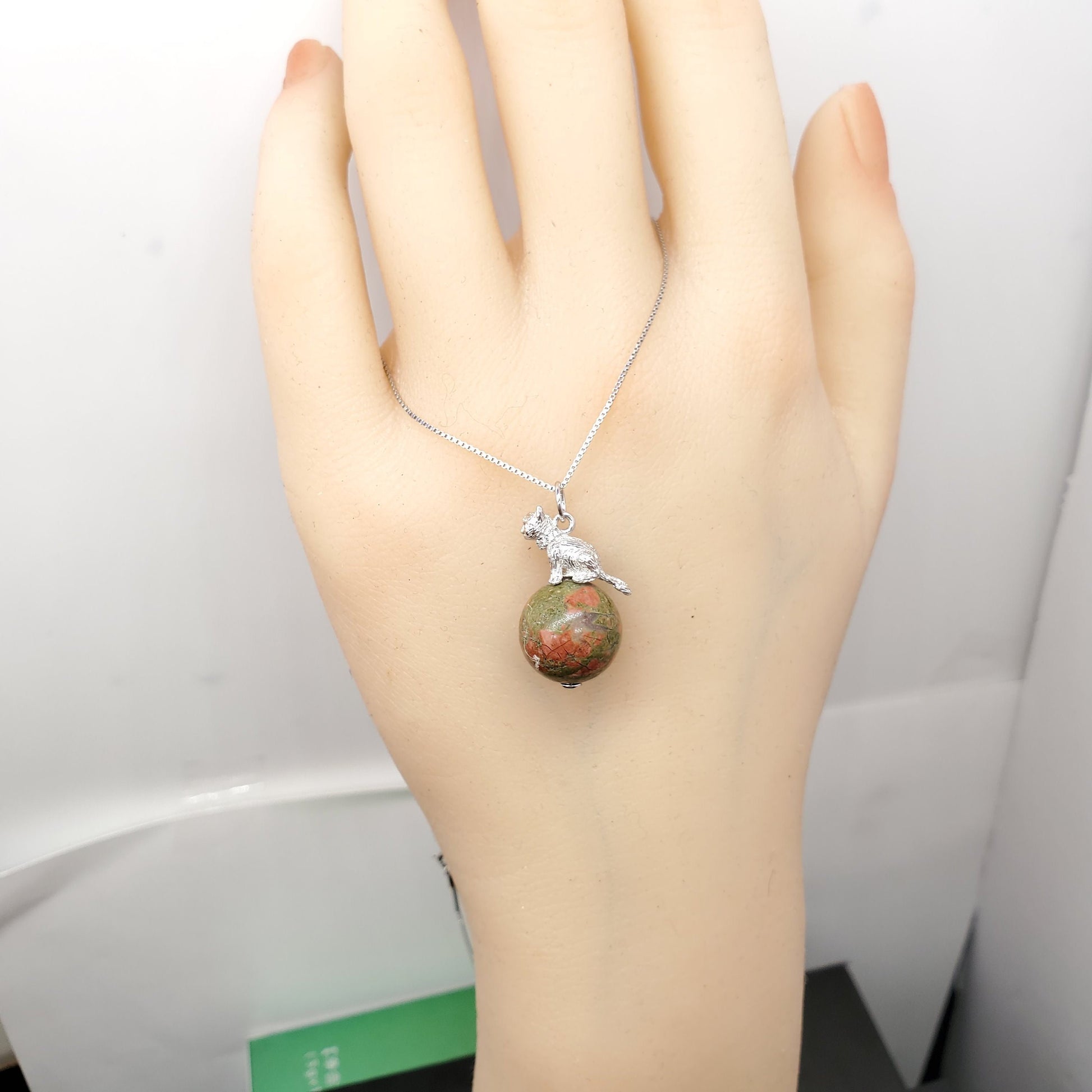 Unakite Cat Necklace: Sterling Silver Pet Jewelry chunky stone jewelry #2494