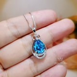 Sterling Silver Teardrop Swiss Blue Topaz Necklace 2.75 ct Teardrop Sim Gemstone 14k White Gold Plated Birthstone #933