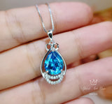 Sterling Silver Teardrop Swiss Blue Topaz Necklace 2.75 ct Teardrop Sim Gemstone 14k White Gold Plated Birthstone #933