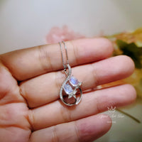 Rose Gold Moonstone Necklace, 925 Sterling Silver Flash Moonstone Flower Choker Moonstone PENDANT #424