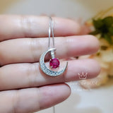 Crescent Moon Ruby Necklace full 925 Sterling Silver Two Pendant One Necklace July Birthstone #226