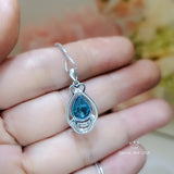 Sterling Silver Teardrop Swiss Blue Topaz Necklace 2.75 ct Teardrop Sim Gemstone 14k White Gold Plated Birthstone #933