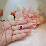 Large Double Gemstone Circle Halo Ruby Necklace Sterling Silver White Gold plated Ruby Jewelry #541