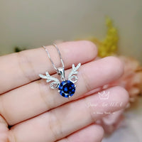 Blue Sapphire Necklace - 18KGP @ Sterling Silver - 2 CT Blue Sapphire Pendant - Gemstone Antler Deer Jewelry #340