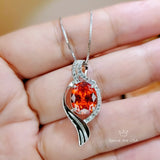 Large Sunstone Necklace , Gemstone Sterling Silver Wave Sun Stone Orange Gemstone Pendant White Gold coated - Orange Sapphire Necklace #567