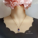 Large Oval Blue Tanzanite Necklace Gemstone Crown 6 CT Energic Tanzanite Pendant Sterling Silver Rose Gold Coated #812