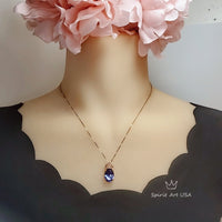 Large Oval Blue Tanzanite Necklace Gemstone Crown 6 CT Energic Tanzanite Pendant Sterling Silver Rose Gold Coated #812