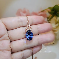 Large Oval Blue Tanzanite Necklace Gemstone Crown 6 CT Energic Tanzanite Pendant Sterling Silver Rose Gold Coated #812