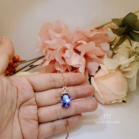 Large Oval Blue Tanzanite Necklace Gemstone Crown 6 CT Energic Tanzanite Pendant Sterling Silver Rose Gold Coated #812