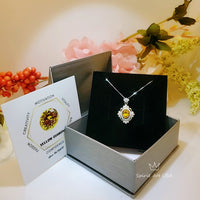 Lab Created Yellow Moissanite Gemstone Necklace - 18KGP @ Sterling Silver - White Gold - Royal Flower - November Birthstone #661