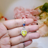 Yellow Diamond Necklace - 18KGP @ Sterling Silver - Created Citrine Necklace - lab Moissanite Diamond Pendant - Double Heart Necklace #569