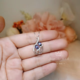 Tanzanite Necklace - Sterling Silver Leaf Double Stone December Birthstone Tiny Deliciated Lab Created Tanzanite Pendant #345