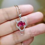 Sterling Silver Ruby Necklace - Buffalo Cattle Bull OX Necklace - July Birthstone - 1.5 CT Ruby Pendant #259