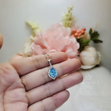 Aquamarine Necklace - 18KGP @ Sterling Silver Blue Aquamarine Pendant - Mini Teardrop Blue Gemstone March Birthstone #297