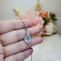 Aquamarine Necklace - 18KGP @ Sterling Silver Blue Aquamarine Pendant - Mini Teardrop Blue Gemstone March Birthstone #297