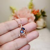 Rose Gold Leaf Tanzanite Necklace - Sterling Silver Leaf Double Stone December Birthstone Tiny Deliciated Tanzanite Pendant #393