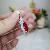 Large Ruby Sterling Silver Necklace 14 ct Oval Lab Red Gemstone Pendant July Birthstone Royal Crown #913