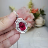 Large Ruby Sterling Silver Necklace 14 ct Oval Lab Red Gemstone Pendant July Birthstone Royal Crown #913