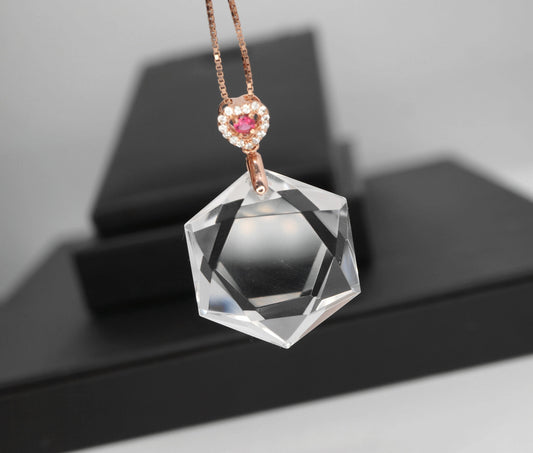 Clear Quartz David Star Pendant: Rose Gold Sterling Silver Necklace chunky stone jewelry #2284