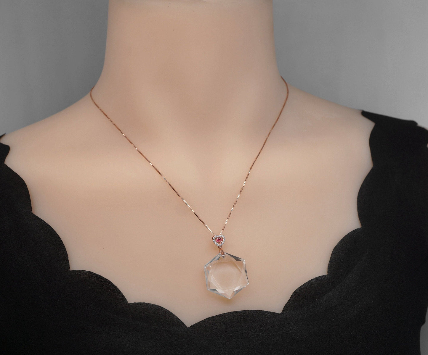 Clear Quartz David Star Pendant: Rose Gold Sterling Silver Necklace chunky stone jewelry #2284