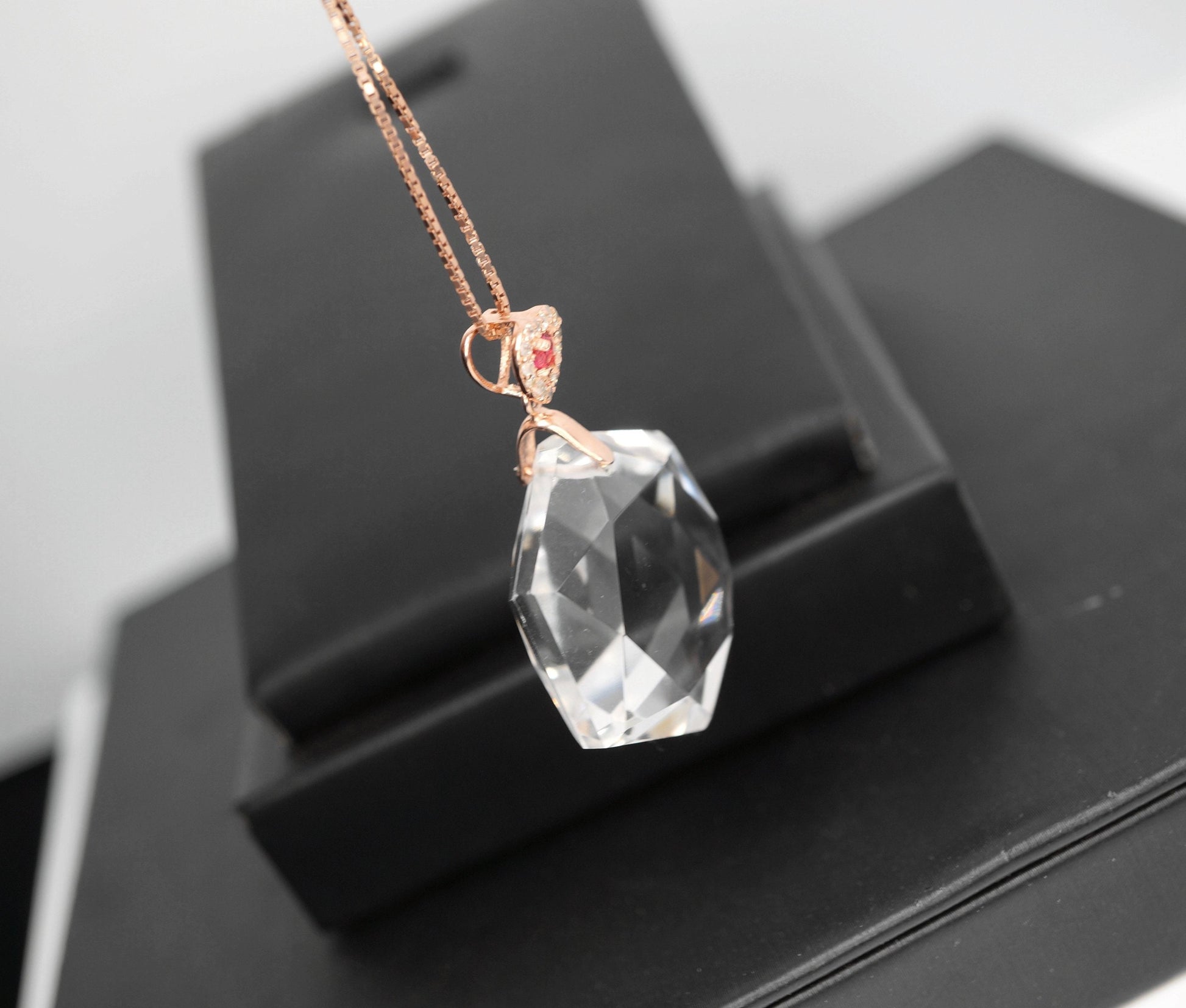 Clear Quartz David Star Pendant: Rose Gold Sterling Silver Necklace chunky stone jewelry #2284