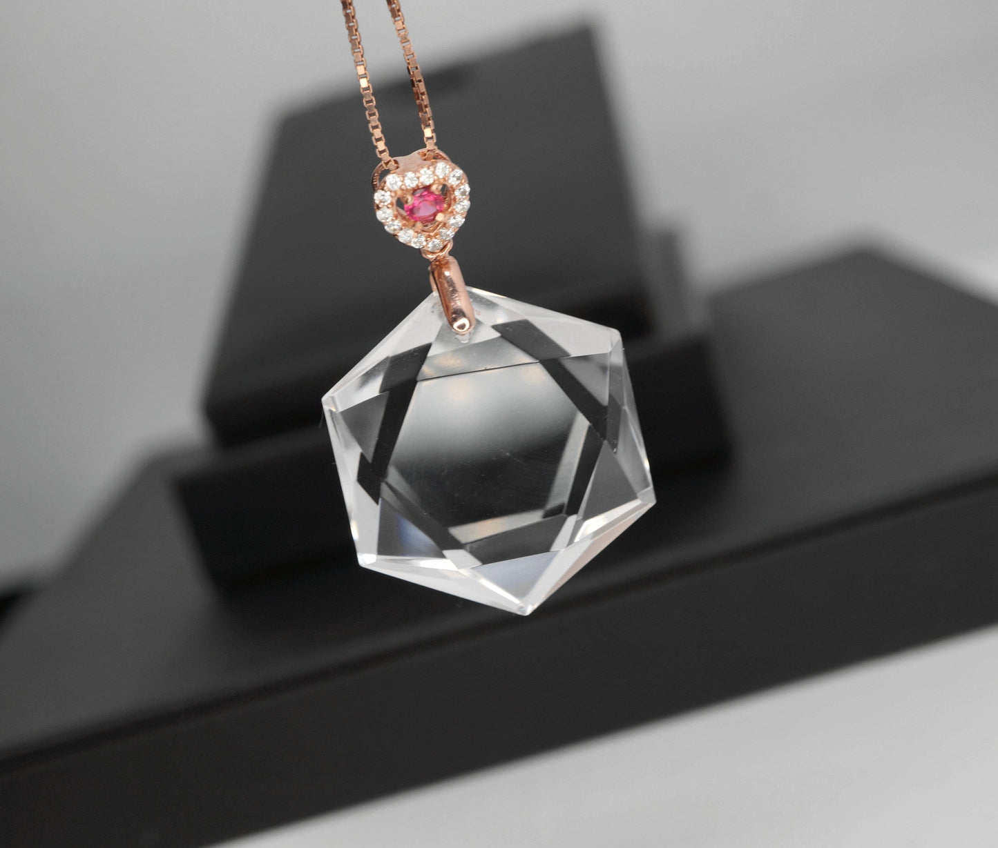 Clear Quartz David Star Pendant: Rose Gold Sterling Silver Necklace chunky stone jewelry #2284