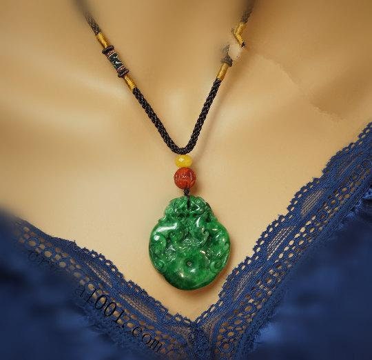 Green Jade Lion Pendant Necklace: Natural Emerald Jade Jewelry