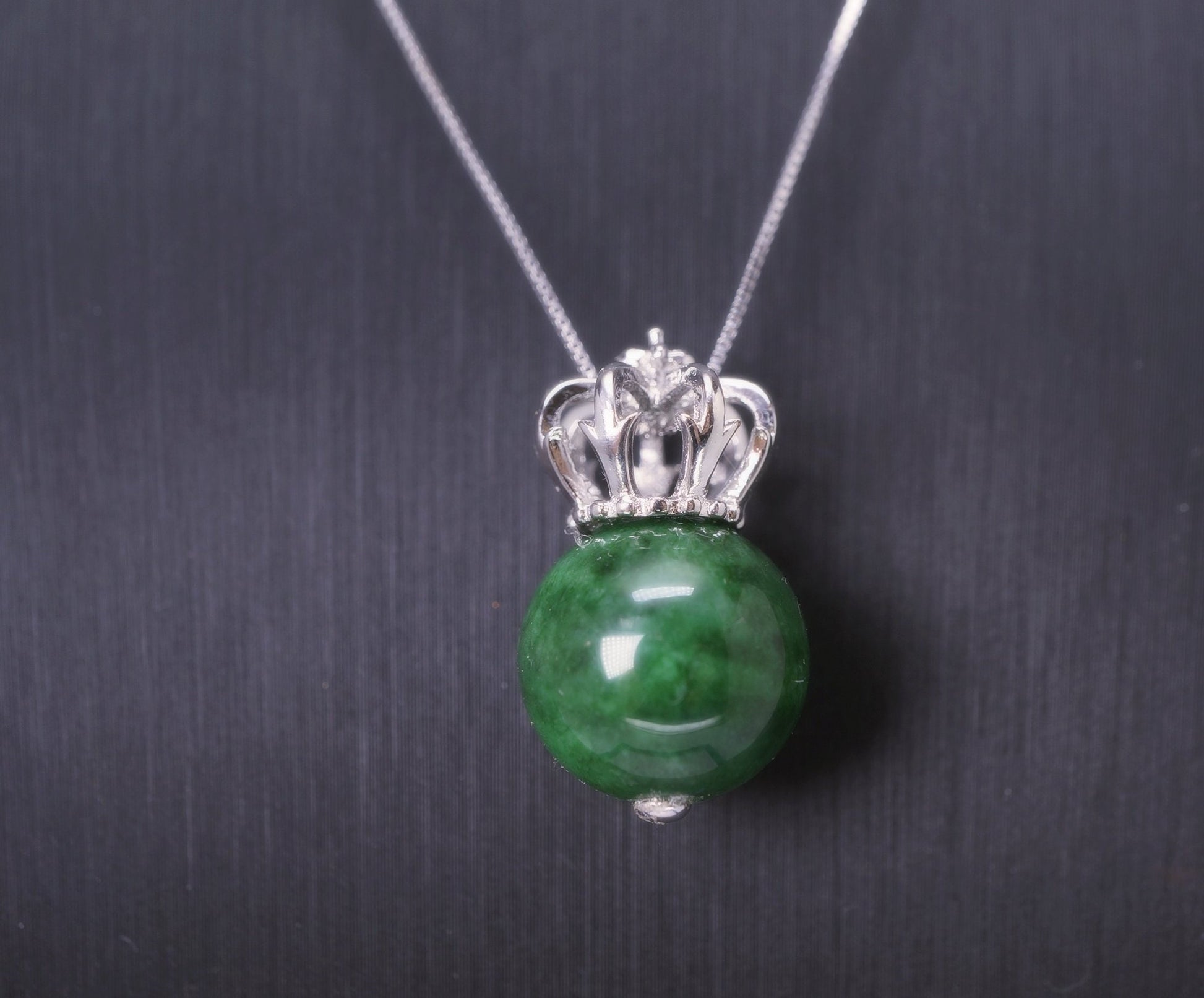 Emerald Jade Pendant: Sterling Silver Royal Crown Necklace chunky stone jewelry #2016