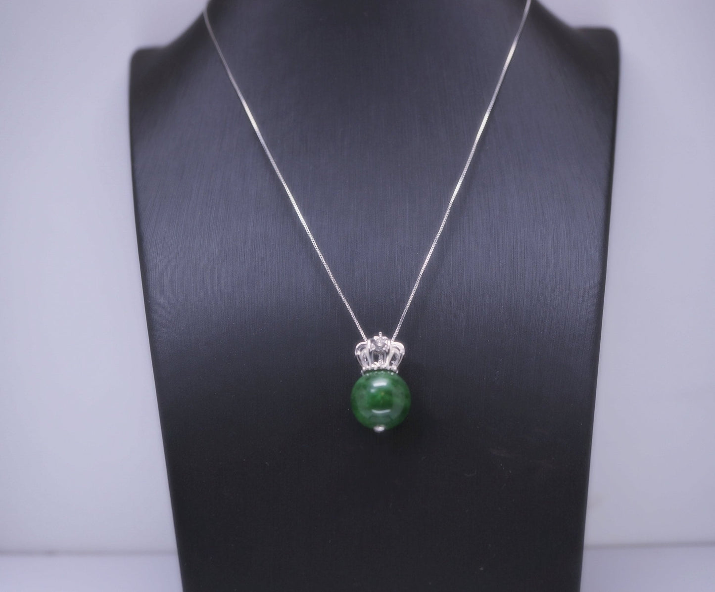 Emerald Jade Pendant: Sterling Silver Royal Crown Necklace chunky stone jewelry #2016