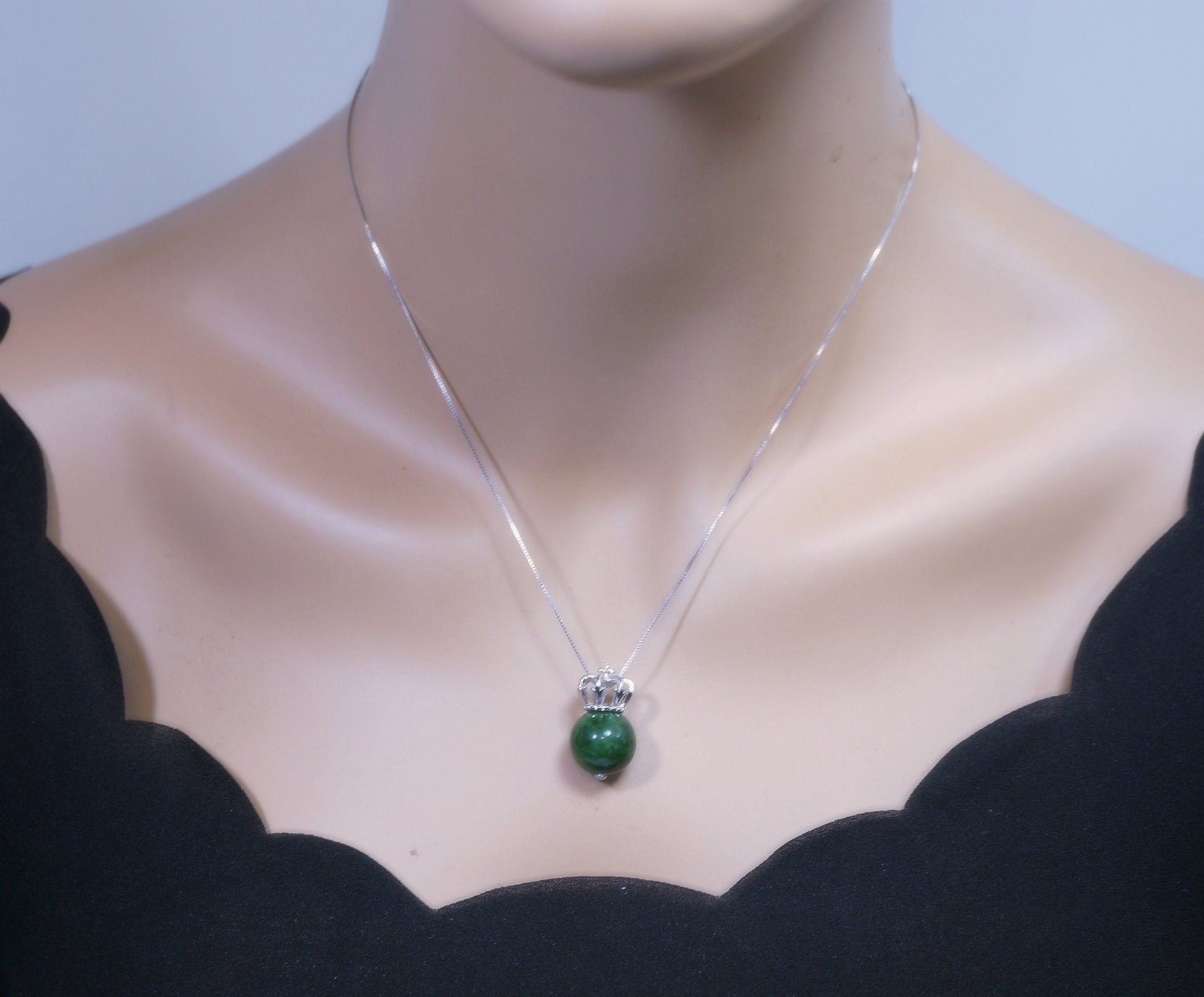 Emerald Jade Pendant: Sterling Silver Royal Crown Necklace chunky stone jewelry #2016
