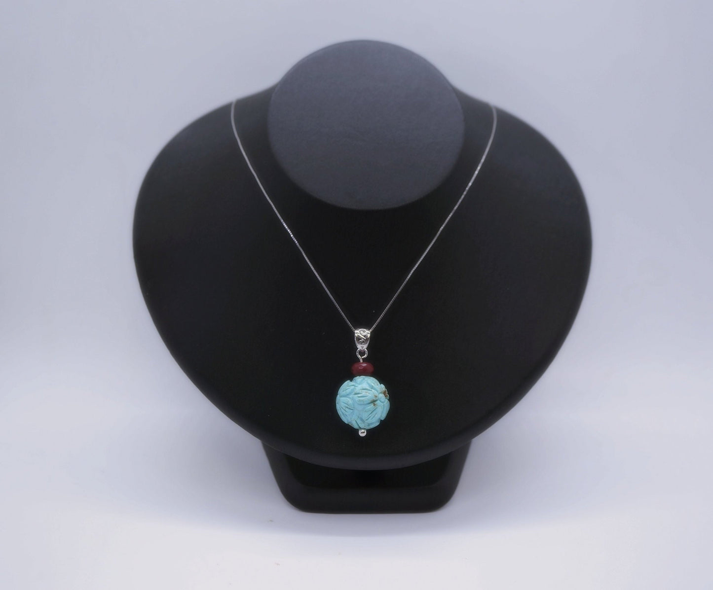 Large Turquoise Pendant: Sterling Silver Flower of Life Ruby Gemstone chunky stone jewelry #2005